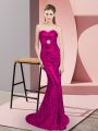 Sleeveless Sequined Sweep Train Lace Up Homecoming Dress in Fuchsia with Belt