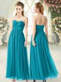 Teal Sleeveless Chiffon Zipper Prom Dresses for Prom and Party