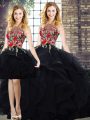 Hot Sale Tulle Bateau Sleeveless Lace Up Beading and Embroidery Sweet 16 Dresses in Black