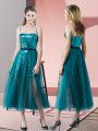 Teal Sleeveless Tulle Zipper Prom Evening Gown for Prom and Party