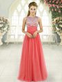Floor Length Empire Sleeveless Watermelon Red Homecoming Dress Side Zipper
