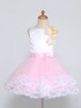 Pink And White Tulle Zipper Flower Girl Dresses for Less Sleeveless Mini Length Lace and Appliques