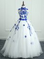Custom Made White Organza Zipper 15 Quinceanera Dress Sleeveless Floor Length Appliques