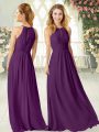 Modern Purple Scoop Zipper Ruching Party Dress for Girls Sleeveless