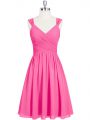 Sleeveless Chiffon Mini Length Zipper Evening Dress in Pink with Ruching