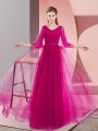 V-neck Long Sleeves Tulle Dress for Prom Beading Zipper