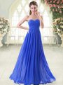High End Sleeveless Chiffon Floor Length Zipper Homecoming Dress in Royal Blue with Beading