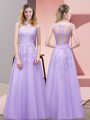 Sumptuous Lavender Zipper Prom Party Dress Lace Sleeveless Floor Length
