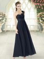 Perfect Black Prom Dresses Prom and Party with Hand Made Flower One Shoulder Sleeveless Zipper