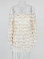Off The Shoulder Long Sleeves Homecoming Dress Mini Length Ruching White Sequined