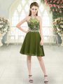 Olive Green Homecoming Dress Prom and Party and Military Ball with Beading Halter Top Sleeveless Zipper