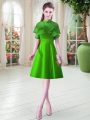 Satin High-neck Cap Sleeves Lace Up Ruffled Layers in Green