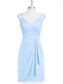 Stylish Knee Length Column/Sheath Cap Sleeves Light Blue Dress for Prom Zipper