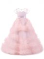 Baby Pink Backless Little Girls Pageant Dress Beading and Ruffles Short Sleeves Floor Length