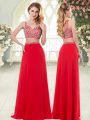 Sexy Floor Length Two Pieces Sleeveless Red Prom Party Dress Zipper