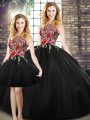 Elegant Tulle Sleeveless Floor Length Sweet 16 Dress and Embroidery