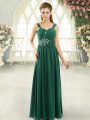 Sleeveless Chiffon Lace Up Prom Dress in Green with Beading and Ruching