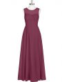 Spectacular Sleeveless Floor Length Ruching Zipper Dress for Prom with Burgundy