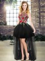 Pretty Tulle Scoop Sleeveless Lace Up Embroidery Prom Evening Gown in Black