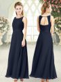 Sumptuous Black Sleeveless Ruching Ankle Length Evening Dress