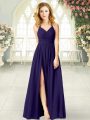 Charming Purple Chiffon Zipper Sleeveless Floor Length Ruching