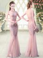 Cute Pink Sleeveless Floor Length Sequins Backless Prom Dress