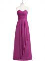 Fuchsia Chiffon Zipper Prom Dresses Sleeveless Floor Length Ruching