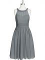 Discount Grey Homecoming Dress Prom and Party and Military Ball with Ruching Halter Top Sleeveless Zipper