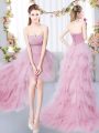 A-line Wedding Guest Dresses Pink Sweetheart Tulle Sleeveless High Low Lace Up