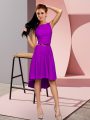 Scoop Sleeveless Lace Up Belt Homecoming Dress in Purple