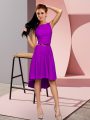 Scoop Sleeveless Lace Up Belt Homecoming Dress in Purple