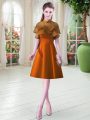 Orange A-line Satin High-neck Cap Sleeves Lace Knee Length Lace Up Evening Dress