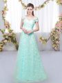 Pretty Floor Length Lace Up Wedding Guest Dresses Apple Green for Prom and Party and Wedding Party with Appliques