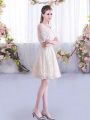 Amazing Scoop Short Sleeves Bridesmaid Gown Mini Length Lace Champagne