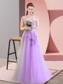 Lavender A-line Appliques Prom Party Dress Lace Up Tulle Sleeveless Floor Length