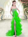 Green Sleeveless Beading and Ruffled Layers Lace Up Homecoming Dress
