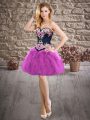 Mini Length Lace Up Dress for Prom Purple for Prom and Party with Embroidery
