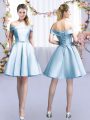 Low Price Mini Length A-line Sleeveless Light Blue Bridesmaids Dress Lace Up