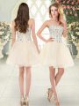Mini Length A-line Sleeveless Champagne Prom Dresses Lace Up