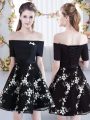 Romantic Black Off The Shoulder Neckline Appliques Wedding Party Dress Short Sleeves Lace Up