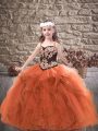 Rust Red Sleeveless Tulle Lace Up Kids Pageant Dress for Party and Wedding Party