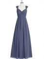 Traditional Straps Sleeveless Zipper Prom Dress Blue Chiffon