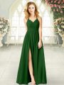 Floor Length Zipper Green for Prom and Party with Ruching