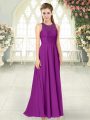 Purple Empire Scoop Sleeveless Chiffon Floor Length Backless Lace Evening Dress
