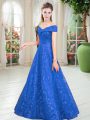 Blue Sleeveless Lace Lace Up Prom Evening Gown for Prom and Party