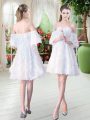 A-line Prom Dress White Off The Shoulder Short Sleeves Mini Length Zipper
