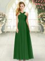 Superior Green Zipper Straps Ruching Evening Dress Chiffon Sleeveless