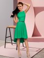 Sleeveless High Low Belt Zipper Prom Gown with Green