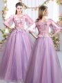 High Quality Lavender Scoop Neckline Appliques Quinceanera Court of Honor Dress Half Sleeves Zipper