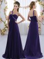 Colorful Purple Empire One Shoulder Sleeveless Chiffon Brush Train Lace Up Beading Dama Dress